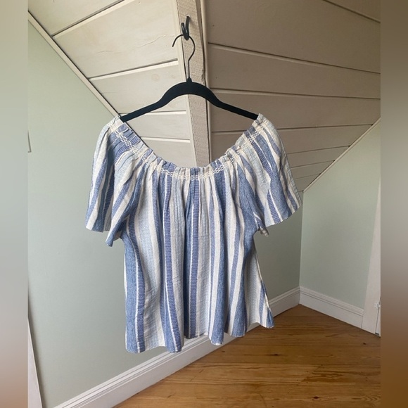 Faherty Annabelle Boho Top Organic Cotton Blend Blouse Size S Blue and White - Picture 7 of 11